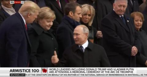 Путін і Трамп останніми прибули на церемонію в Парижі, потисли руки