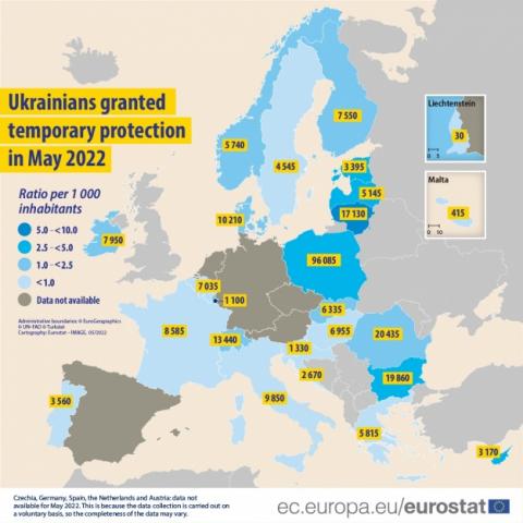 В ЄС назвали три країни, які надали найбільшу кількість статусів тимчасового захисту українцям у травні