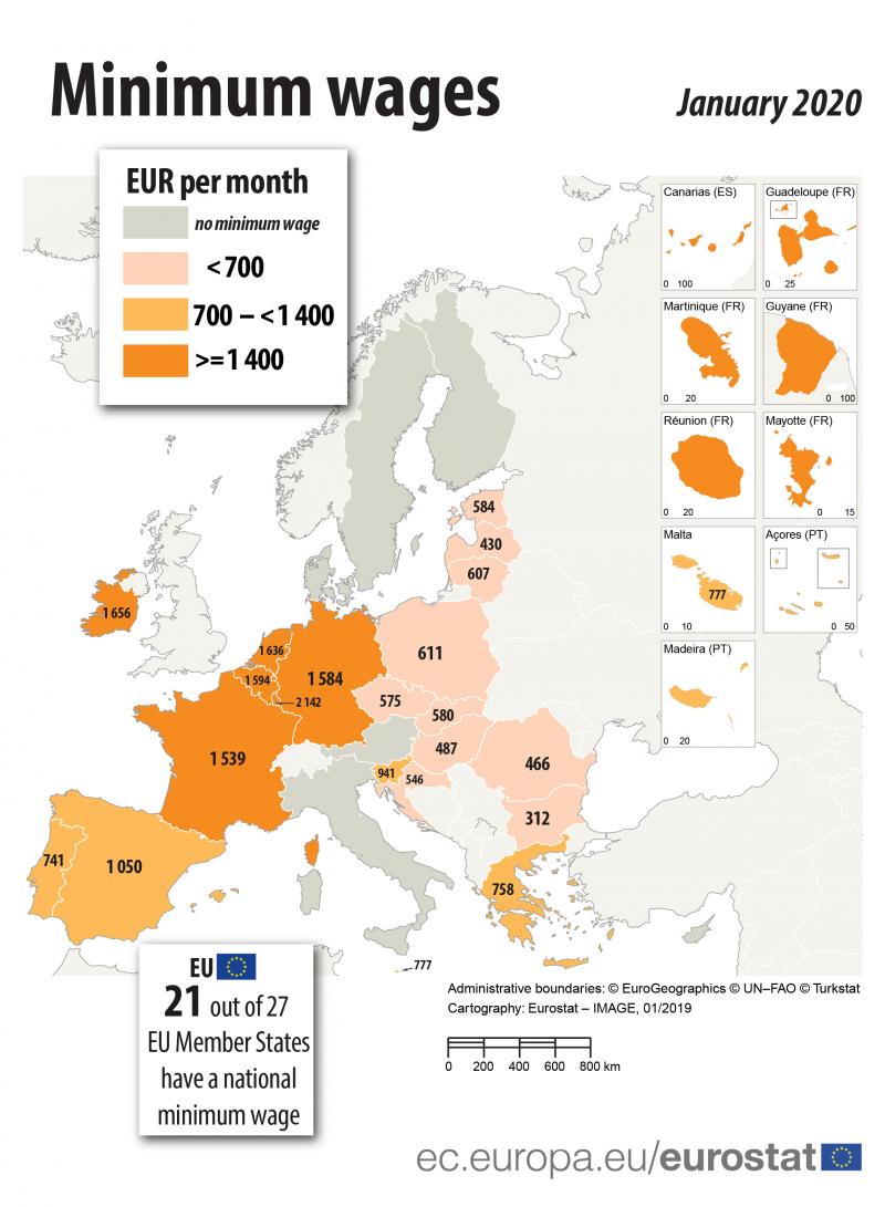 Мінімальна зарплата в країнах ЄС: найнижча у Болгарії, найвища - у Люксембурзі